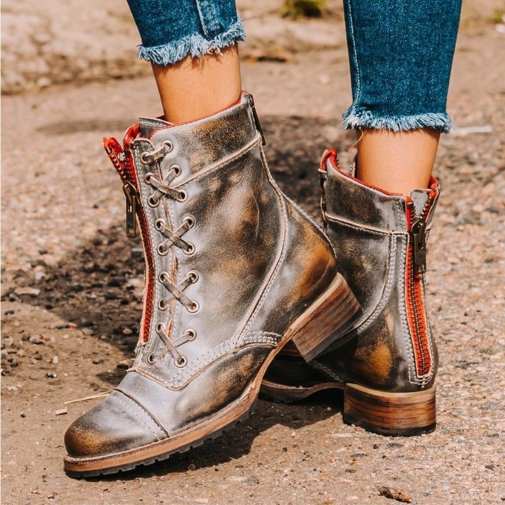 Freebird by Steven Metallic and Tan Lace-Up Boots
